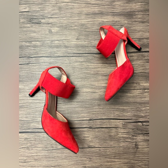 Shoes - Suede Ankle Strap Heels